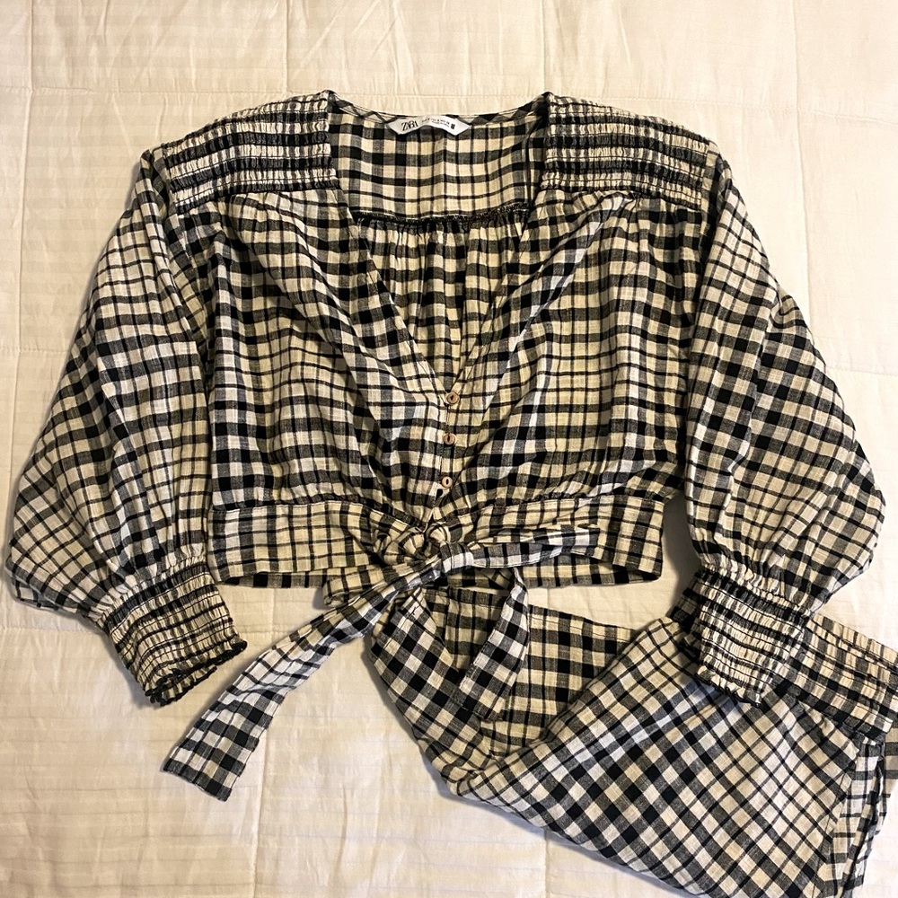 ZARA FALL GINGHAM TOP & SHORTS SET